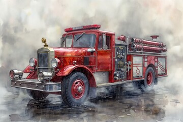 Vintage Fire Truck in Action