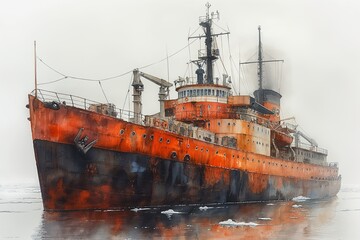 Rusty Ship Docked in Harbor