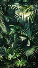 Beautiful nature background of vertical garden with tropical green leaf. Mural wallpaper. AI generated illustration