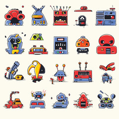 Set of Electronic Cartoonish Characters