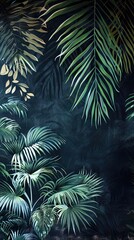 Beautiful nature background of vertical garden with tropical green leaf. Mural wallpaper. AI generated illustration