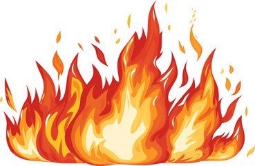 Red and yellow flames illustration isolated on transparent background.
