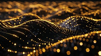 Abstract bubble bokeh - computer-generated image. Fractal geometry: chaos bright glowing circles like confetti. AI generated illustration