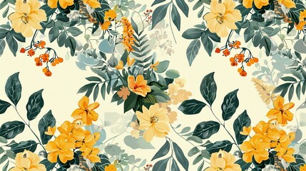 Botanical Tile Pattern for Seamless Backgrounds