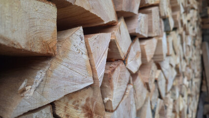 Stack of raw chopped forest wood for the oven