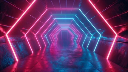 futuristic abstract tunnel with glowing neon lights scifi concept art