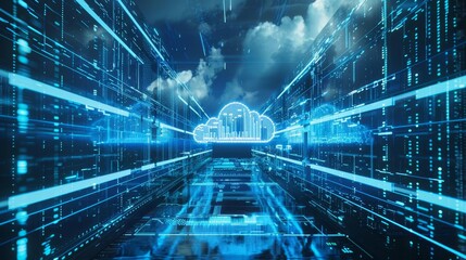 futuristic blue digital cloud data storage concept 3d render