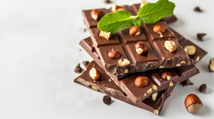 Chocolate Bars with Nuts with White Background