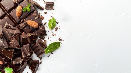 Chocolate Bars with Nuts on White Background with Copy Space