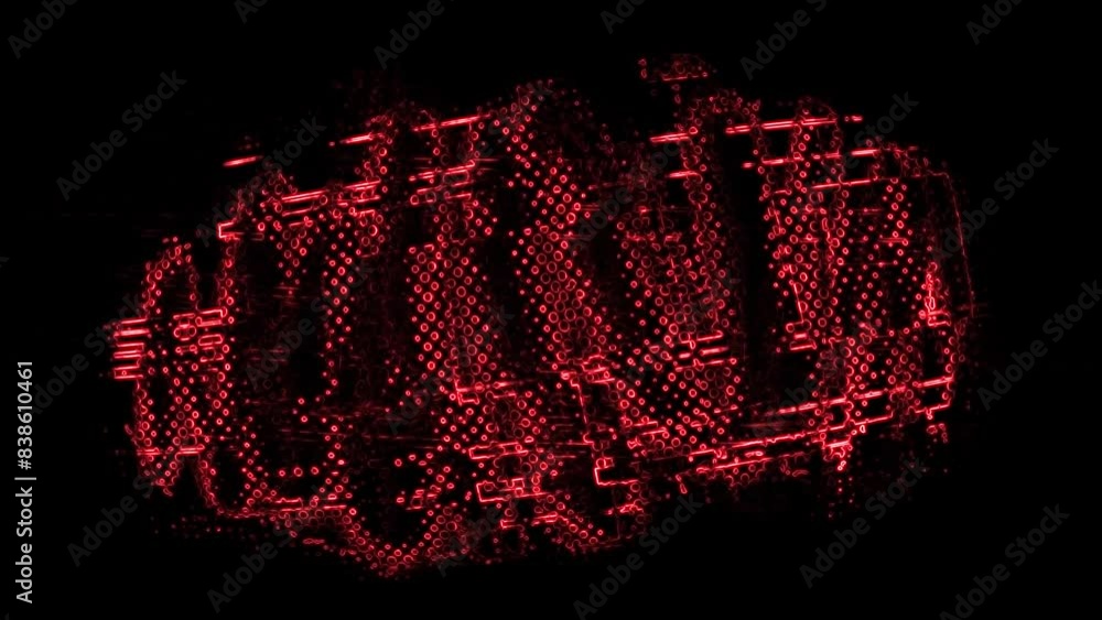 Poster heavily distorted blurry red and textured images animation on a black background