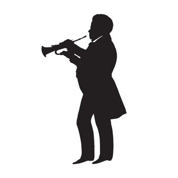 recommend clip art: silhouette of old century trumpet player man vector