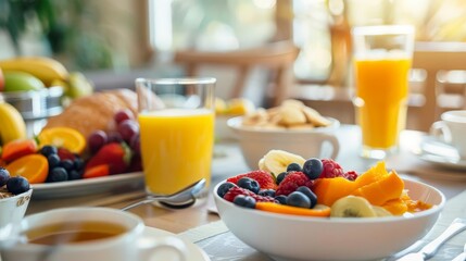 nutritious breakfast spread on dining table healthy morning routine scene