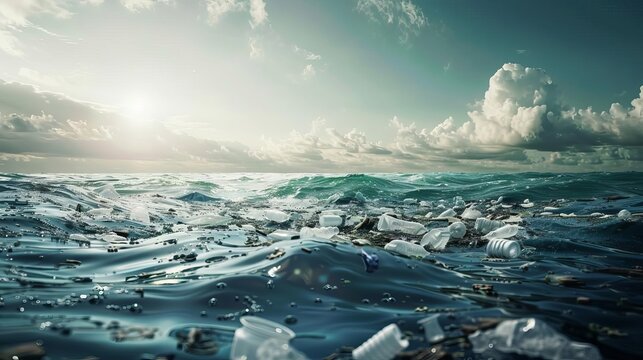 plastic waste floating in the vast ocean marine pollution concept environmental issue digital photo