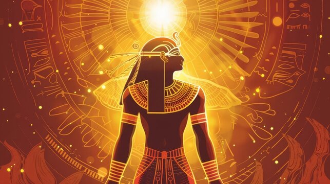 ra egyptian sun god majestic deity with radiant sunlight emanating ancient mythology illustration