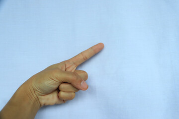 Male asian hand gestures isolated over the white background. 