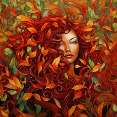 Art woman with leaves