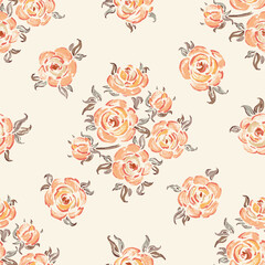 Vintage Seamless Pattern of Yellow Roses. Rose Flower.Floral Background. Hand drawing. Vector illustration.
