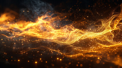 Fototapeta premium 3d rendered light particles flowing through space, dark background