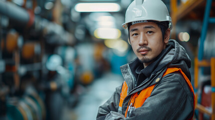 腕組みをする作業員の男性