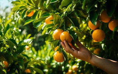 Hand picking ripe Orange from Orange orchard