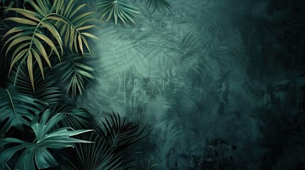 Beautiful nature background of vertical garden with tropical green leaf. Mural wallpaper. AI generated illustration