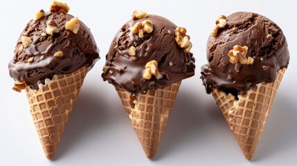 Chocolate Ice Cream Cones on a White Background