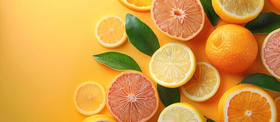 Citruses fruits on Illuminating pastele colored background