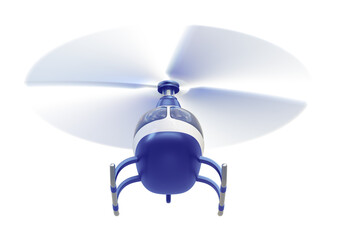 Flying helicopter with blue decor isolated on transparent background. 3D render front bottom view