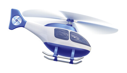 Flying helicopter with blue decor isolated on transparent background. 3D render right view