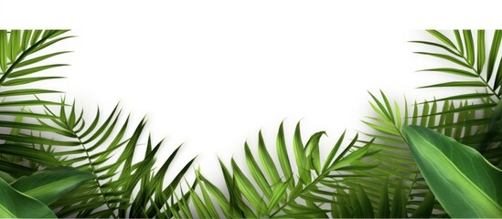 border of isolated lush green palm leaves