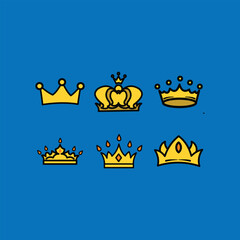 Set of crowns. Isolated on blue background. Illustration design elements for a collection of gold crown icons which symbolize luxury and premium