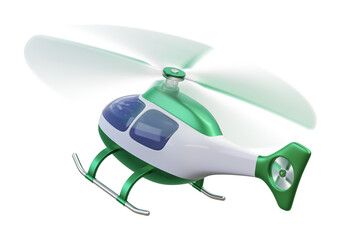 Flying helicopter with green decor isolated on transparent background. 3D render left back view