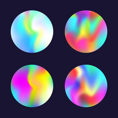 Hologram abstract backgrounds set. Holographic gradient. Rainbow hologram backdrop. Minimalistic 90s, 80s retro style graphic template for book, annual, mobile interface, web app.