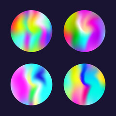 Hologram abstract backgrounds set. Holographic gradient. Fluorescent hologram backdrop. Minimalistic 90s, 80s retro style graphic template for brochure, banner, wallpaper, mobile screen.