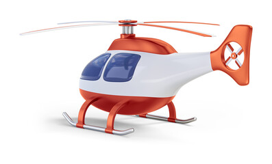 Helicopter with orange decor isolated on transparent background. 3D render left back view