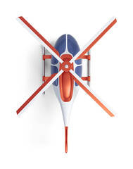 Fototapeta premium Helicopter with orange decor isolated on transparent background. 3D render top view
