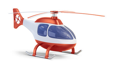 Helicopter with orange decor isolated on transparent background. 3D render right front view