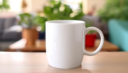 Mug mockup with a room background, coffee and tea drinking glasses in plain white to be filled with images and text. templates, presentations