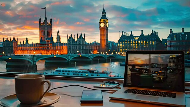 Work and Wanderlust: A Digital Nomad's Dream in London. Seamless looping 4k time-lapse video animation background.