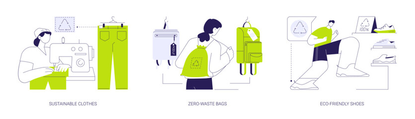 Products from recycled materials abstract concept vector illustrations.