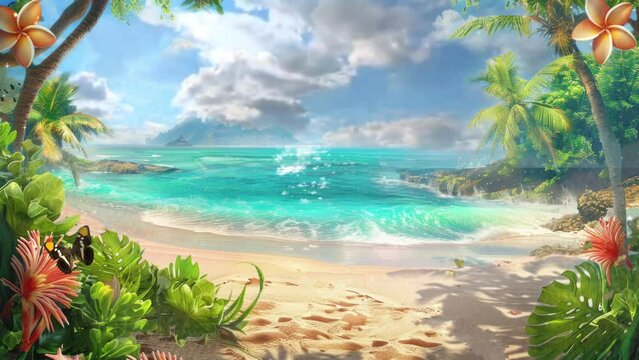 summer time background in the beach decoration background. seamless looping time-lapse virtual 4k video animation background.