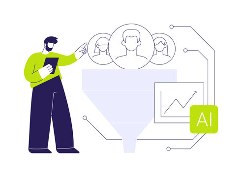 man pointing at funnel, ai, data analysis clip art preview