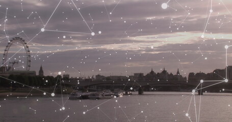 Fototapeta premium Image of financial data processing over london cityscape