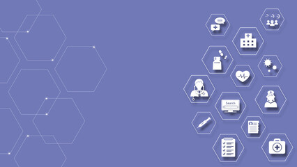 医療、健康をテーマにしたアイコンイラスト　六角形バージョン
