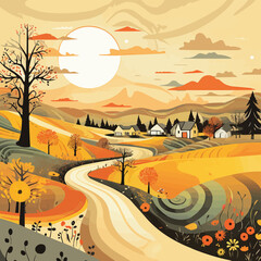 Landscape in Autumn Sunrise