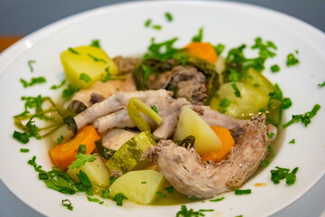Healthy food, chicken soup with vegetables