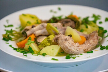 Healthy food, chicken soup with vegetables