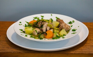Healthy food, chicken soup with vegetables