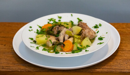 Healthy food, chicken soup with vegetables