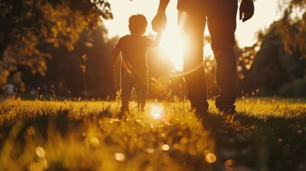 A heartwarming image of a parent and child walking hand in hand through a sunlit park, capturing a beautiful bonding moment in nature.